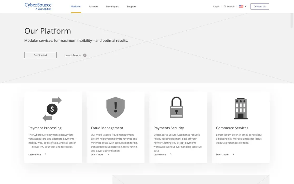 Our Platform category page from the Cybersource prototype